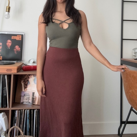 Charlotte Russe Tops - Charlotte Russe Olive Green Ribbed Strappy Keyhole Bodysuit Snap Crotch Size S